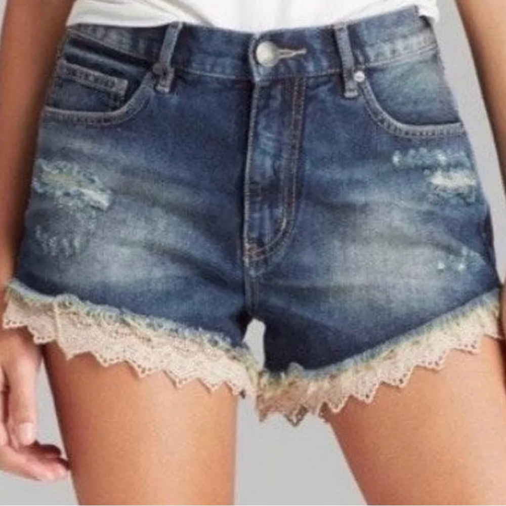 Free People Cream and Blue Jeans with Unique Design